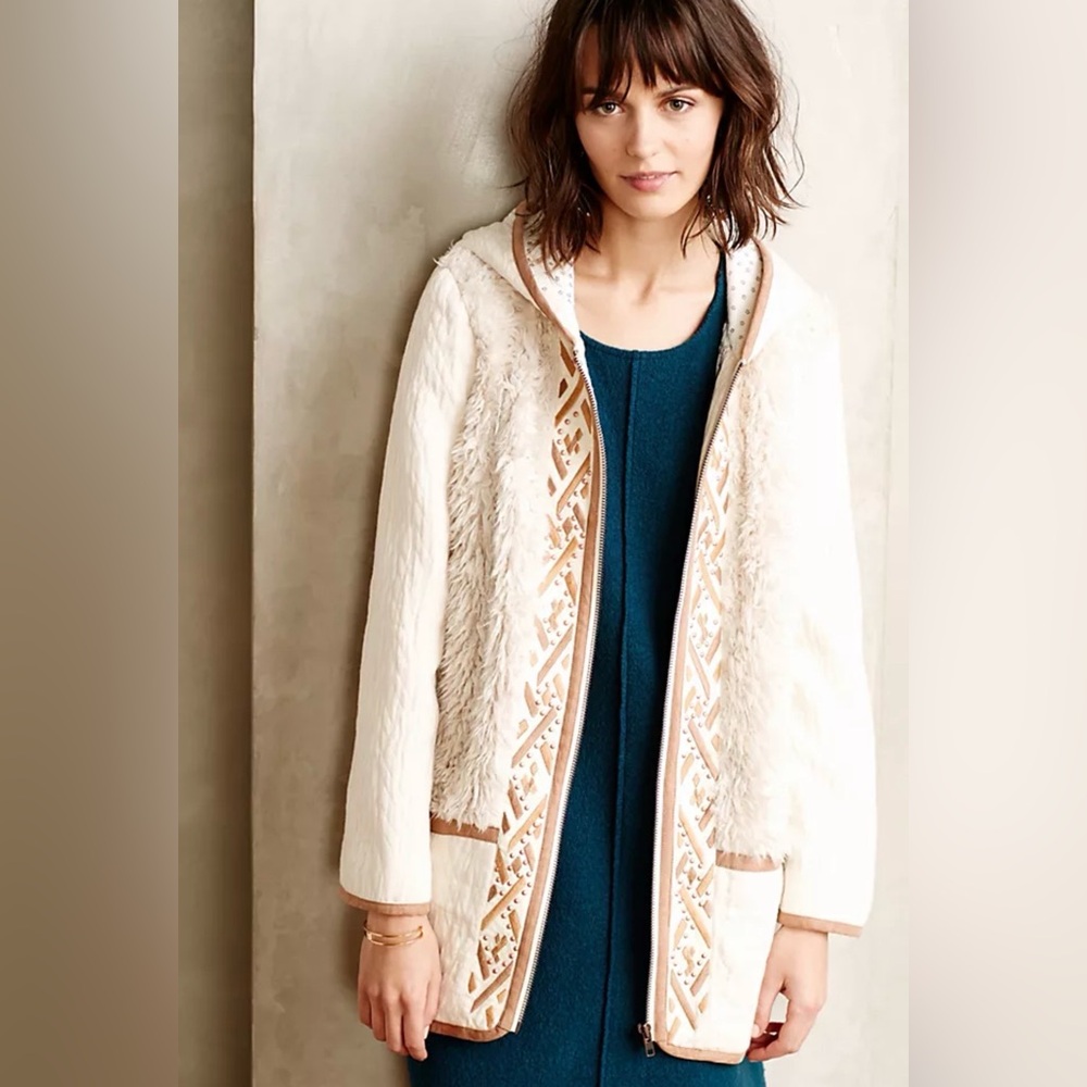 Anthropologie Hei Hei Highlands Coat Women's Cream Hooded Jacket
